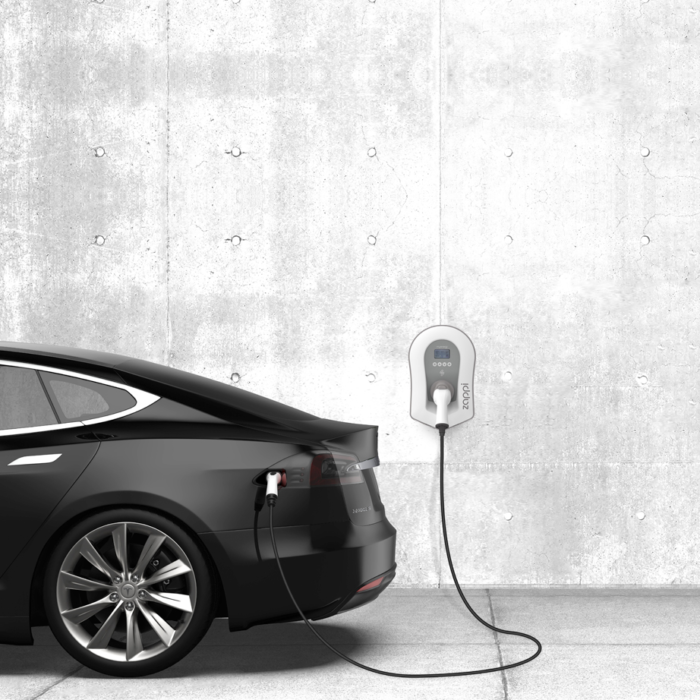 zappi ev charger connected to a black car | home ev charger | car charger for home | myenergi Ireland