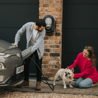 Couple at home charging their EV with Zappi EV Charger